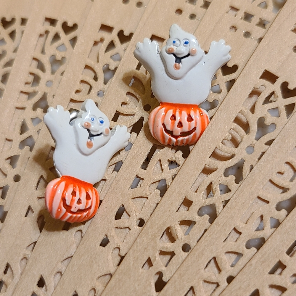 Vintage White and Orange Ghost Earrings
